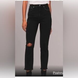 Abercrombie & Fitch Jeans The Mom High Rise in Black with Distressing